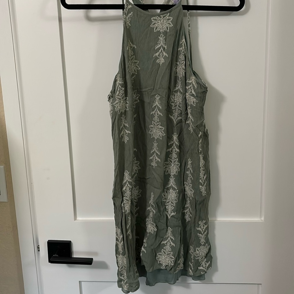 High neck embroidered mini dress